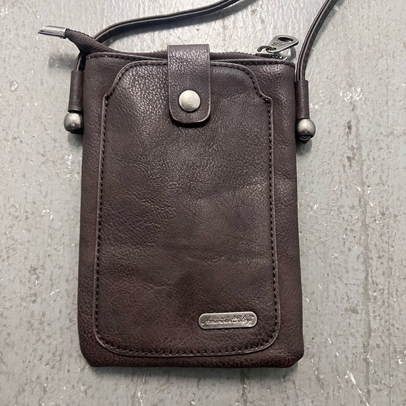 American Bling Western Leather Embossed Turquoise Cross Studded Crossbody Bag - Picture 4 of 8